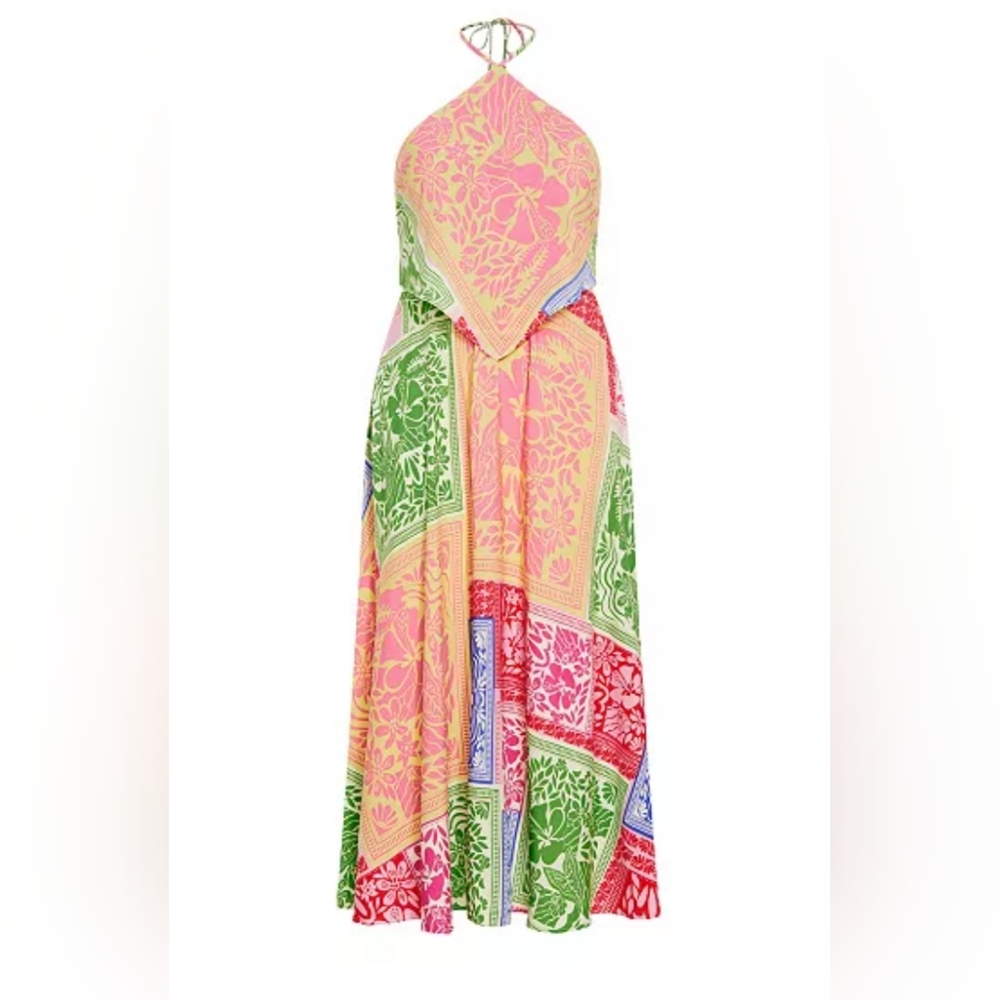 City Chic NWT Multicolor Patchwork Halter Maxi Dress Size=18 - Picture 4 of 6